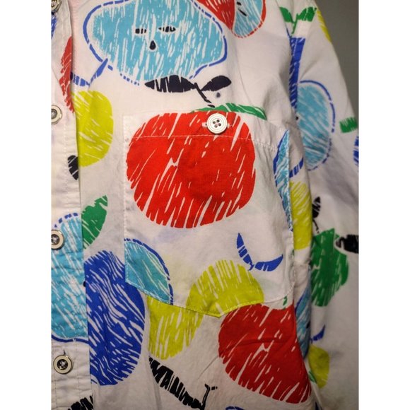 Talbots Apple Print Shirt Size XS Petite Roll Tab Sleeves Colorful Artsy Button - Picture 3 of 8